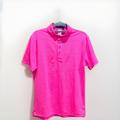 G/FORE Polo Mens LARGE Short Sleeve Golf Performance Pink/White MSRP $120.00
