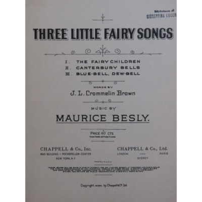 BESLY Maurice Drei Kleine Feenlieder Gesang Klavier 1939