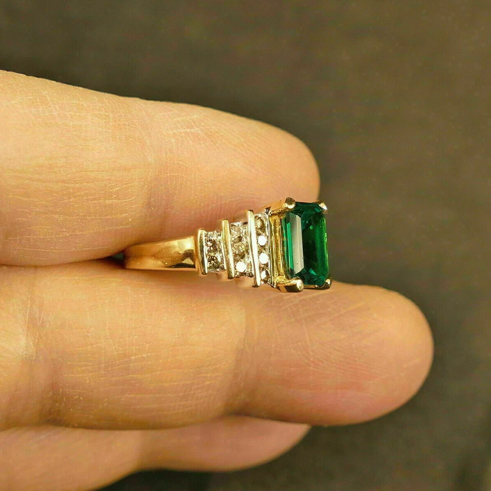 3,60 Kt Grün Smaragd Diamant Hochzeit Ring Verlobungsring Gelbgold-Finish Silber - Bild 3 von 4