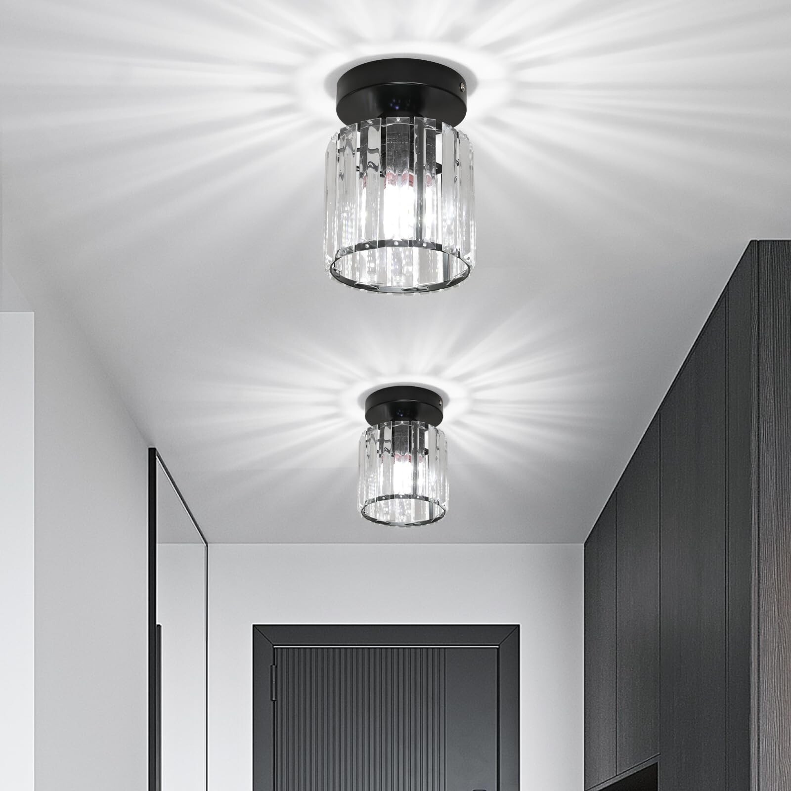 Goeco 2 Pack Modern Industrial Crystal Semi Flush Mount Ceiling Light Fixture