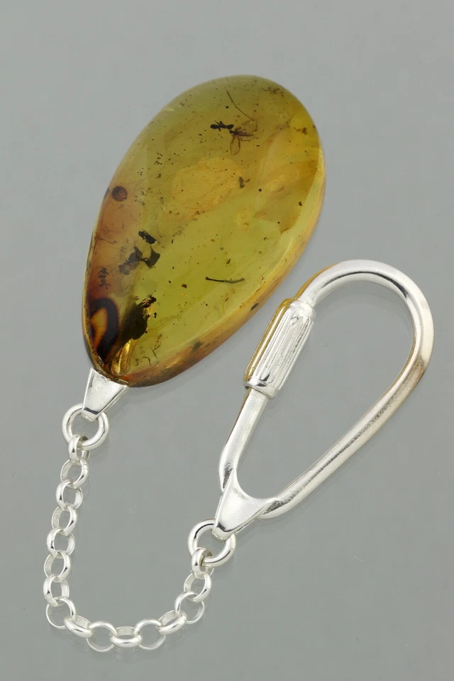8 Fossil INSECTS Genuine BALTIC AMBER Drop Silver KEYRING KEYCHAIN 9.5g 211103-4 - Image 3 of 4
