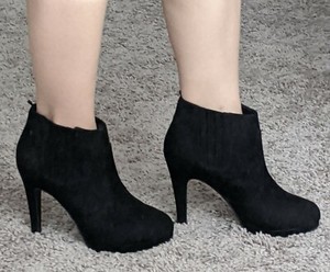 NWT H&M Black Faux Suede Leather Ankle Boots Almond Toe High Heels Shoes 5.5 36