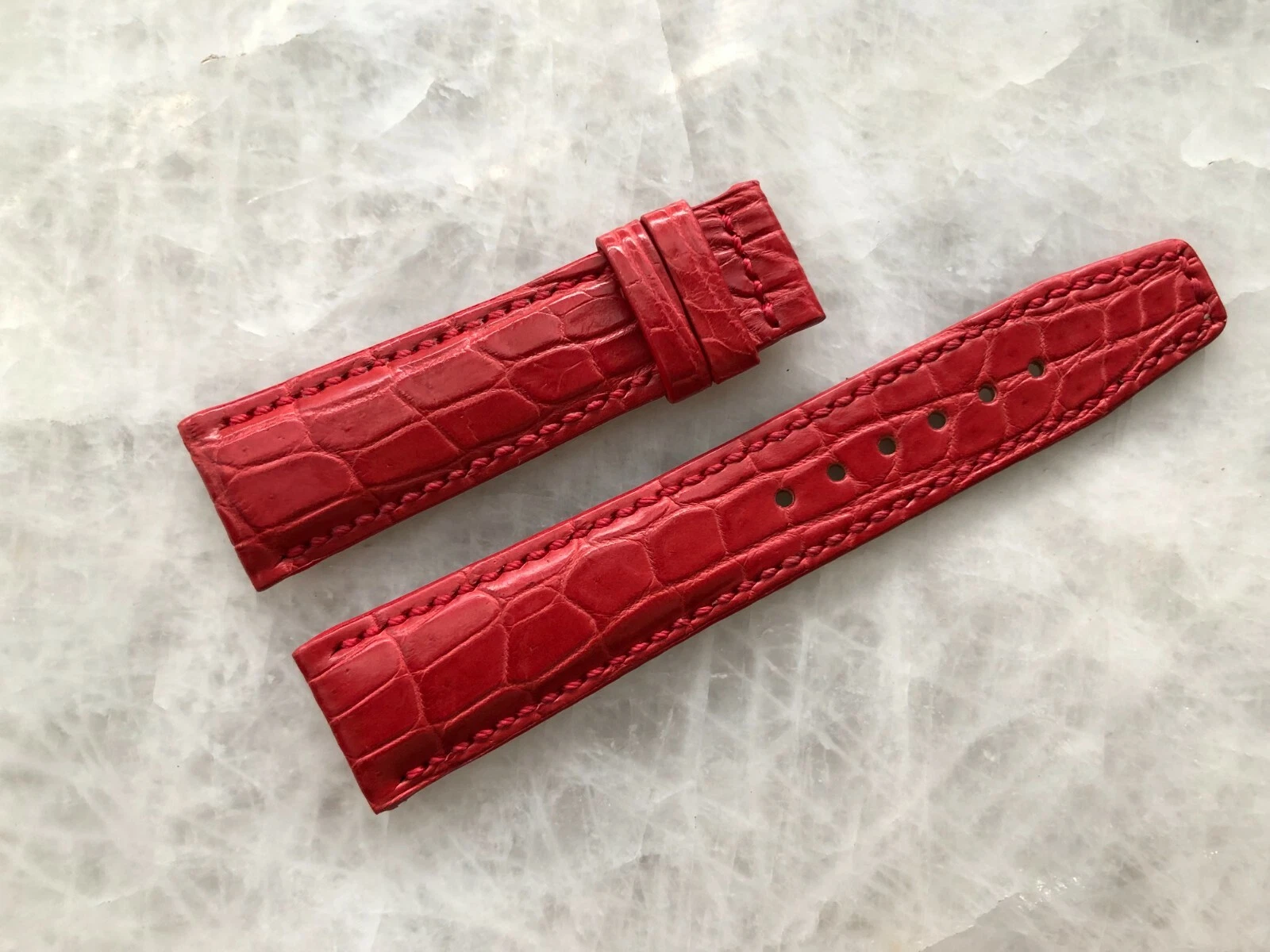 21mm/18mm Red Alligator Crocodile Embossed Leather Watch Strap Band