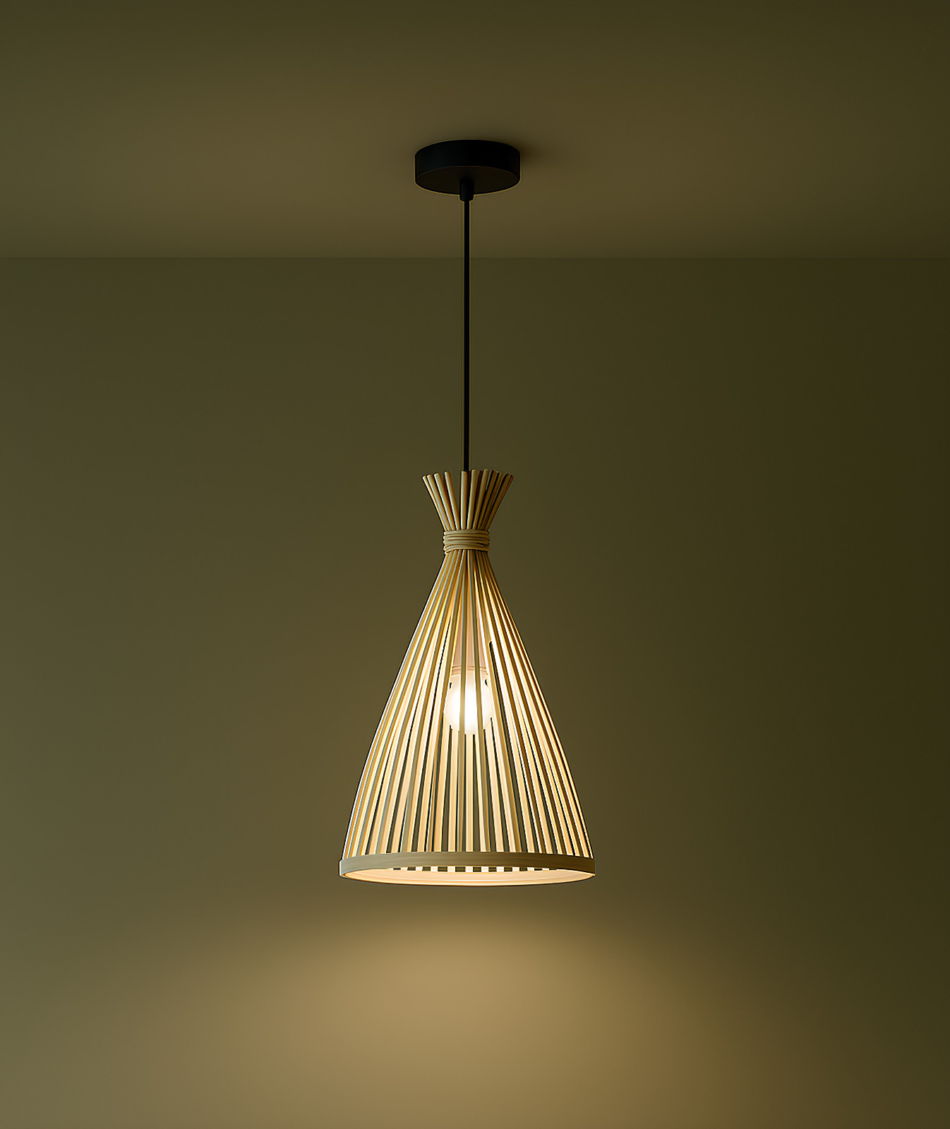 Lustre en bambou fait main cône abat-jour esprit bohème et poétique
