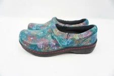 KLOGS MISSION USED 8.5 FLORAL/SNAKE EMB TEAL LEATHER COMFORT NURSING SHOES/CLOGS