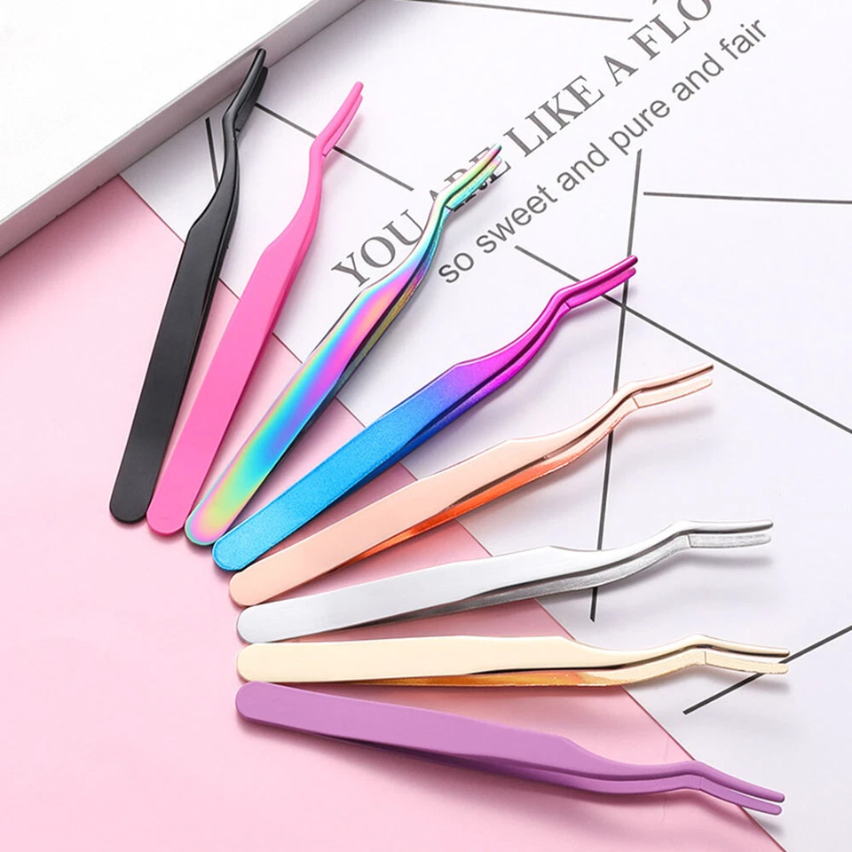 Lash Extension Supplies Beauty Stainless Steel Tweezers Eyelash Tweezers Curved* - Image 3 of 4