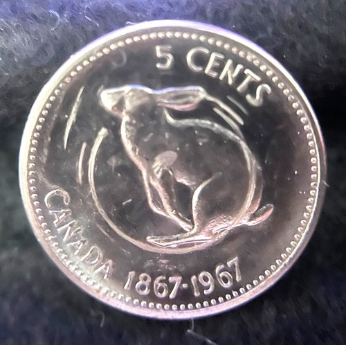 1967, Canada, 5 Cents Centennial Rabbit Coin, Unc., End Of Sealed Roll ...