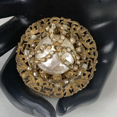 Vintage Miriam Haskell Baroque Pin Brooch Signed 1950 s