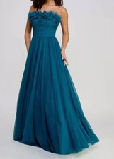 City Studios Women's Juniors' Blue Flower-Neck Strapless Ruched Dress Size 15/16