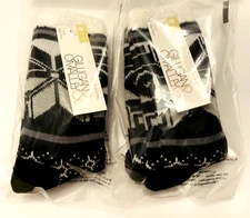 2 Pack -Gilligan & O'Malley - Women's Crew Socks Holiday Fuzzy Warm Black/ Gray