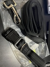 2Pcs Adjustable Dog15" Collar Dog 4ft Lead Leash Large - Black