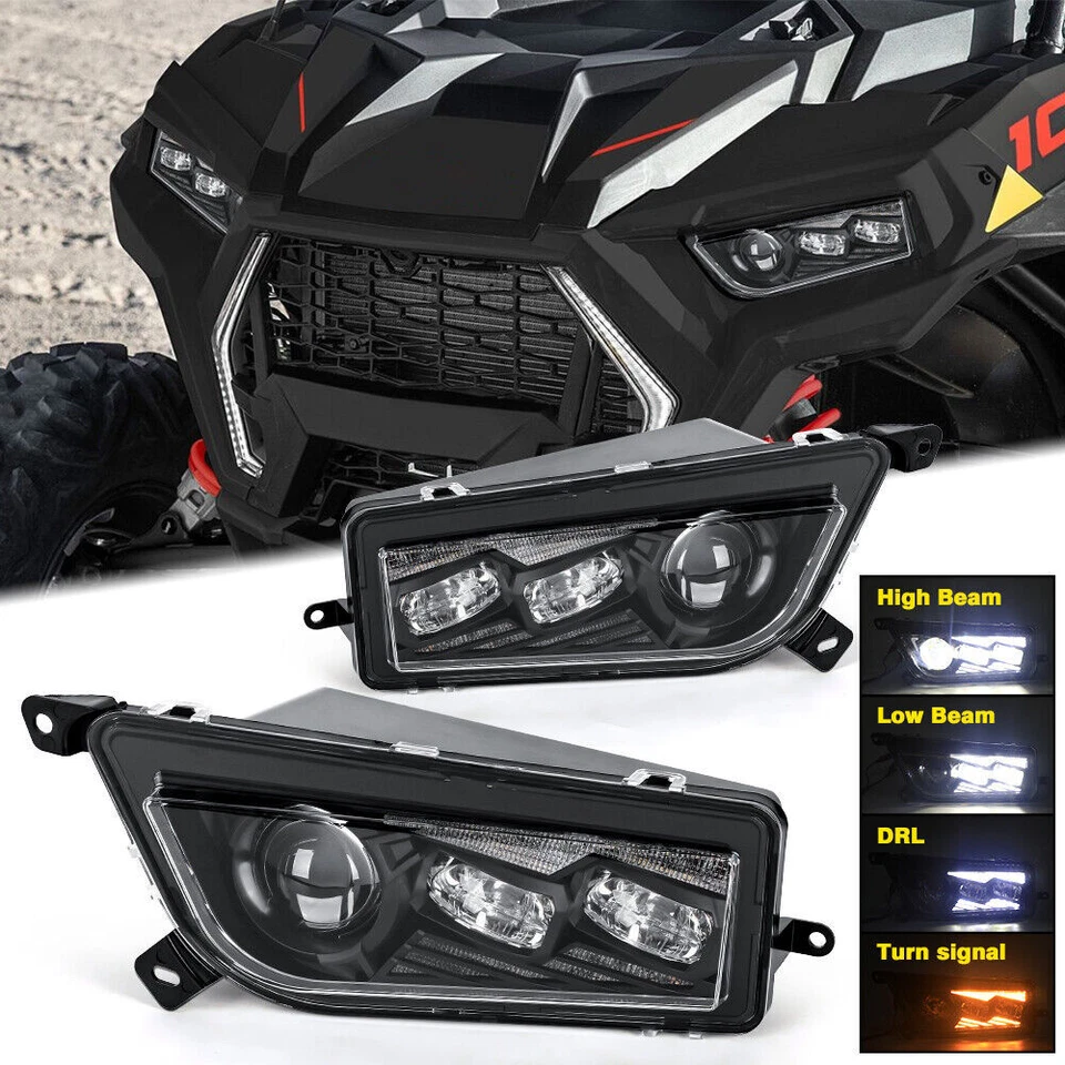 Pair LED Halo Headlights for Polaris General RZR 900 1000 XP Turbo 2014-2019 - Image 3 of 4