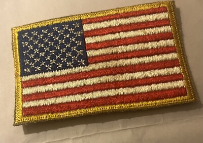 Vintage USA Flag Gold Border Embroidered Patch 3 1/2'' x 2 1/4'' Stars & Stripes