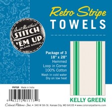 Aunt Martha's  Retro Stripe Towels - 3-Pack - Green-Stripe - 18" x 28" - Cotton