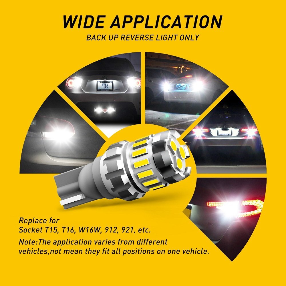 4X AUXITO 921 912 T15 LED Reverse Backup Light Bulb 2400LM 6500K Super