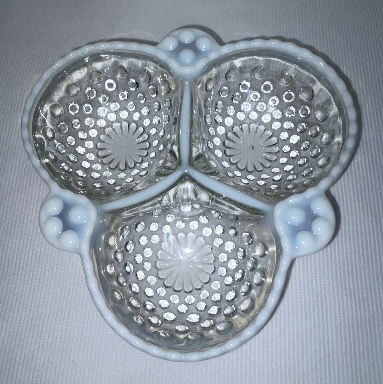 Vintage Moonstone Opalescent Hobnail Glass Candy Dish 6 Inch