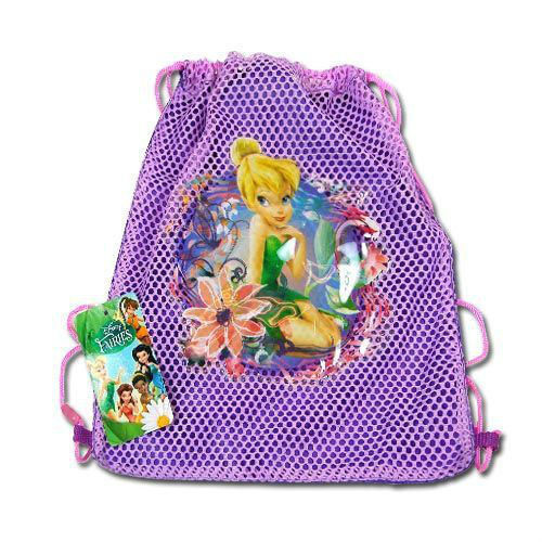 Sling Bag Tote Drawstring Net Mesh Disney Tinkerbell Fairie Purple New - Afbeelding 1 van 1