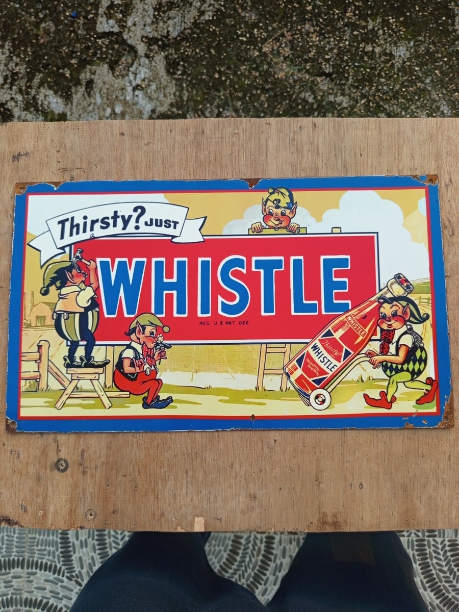 vintage model WHISTLE SODA Advertising Sign Steel plate Rusty Spot