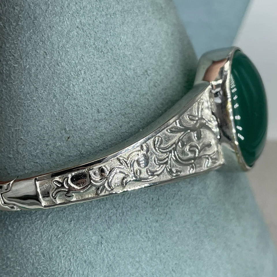 Brazalete Brazalete Platino Adjunto Ágata Verde Piedras Preciosas Cabujón Ornamentado Foto 4 de 4