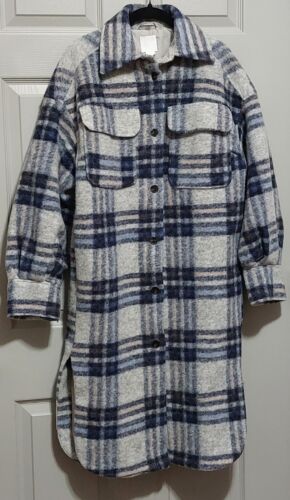 H&M Blue And Gray Plaid Shacket Size Xsmall