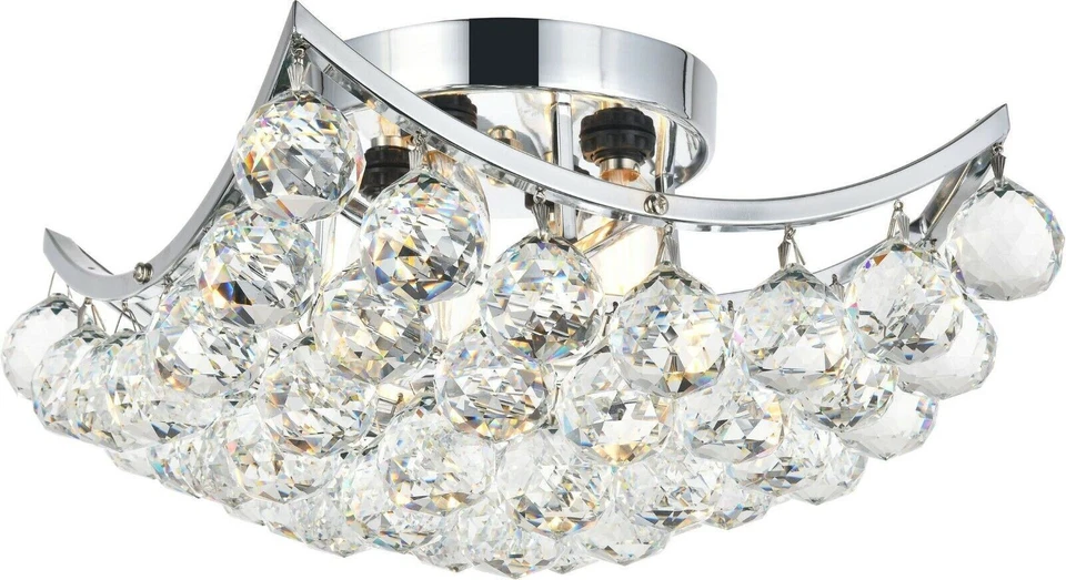Crystal Balls Flush Mount Ceiling Light Chrome Bathroom Bedroom Lighting Fixture - Image 2 of 2