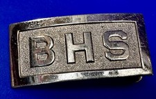 BHS Letters Unknown School Silver Color Vintage Antique Uniform  Belt Buckle