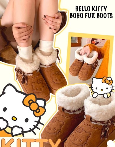 Stivali Sanrio Hello Kitty in pelliccia sintetica ricamati boho stivaletti in nappa intrecciati US8 - Foto 19 di 19