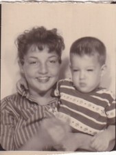 VINTAGE PHOTO BOOTH - CUTE, POUTY YOUNG SON w/ARM AROUND SWEET, SMILING MOM