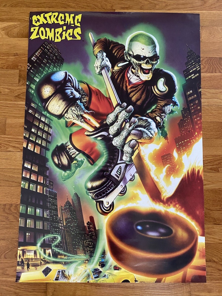 Extreme Zombies Vintage Poster Art Zombie Rollerblading Hockey