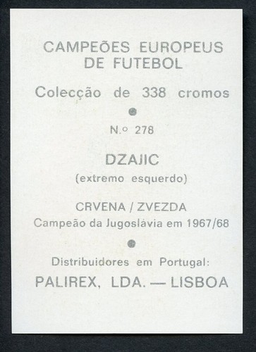 1968 Palirex Campeoes Europeus de Futebol Dragan Dzajic #278 extremo esquerdo - Picture 2 of 2