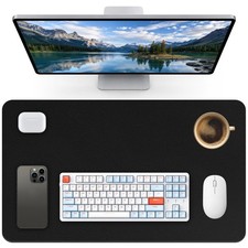 PU Leather Desk Pad Protector, 23.6" x 13.7", Black Non-Slip, Waterproof, Large