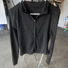 Women  s Black Full-Zip Lightweight Track Jacket M Polyester Knit Stand Collar