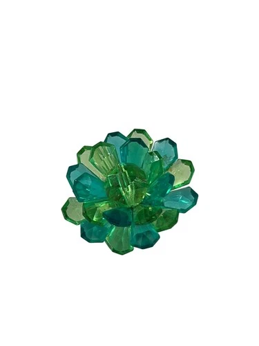 Vintage Lucite Blue Green Flower Brooch Pin Plastic Gold Tone Costume Jewelry