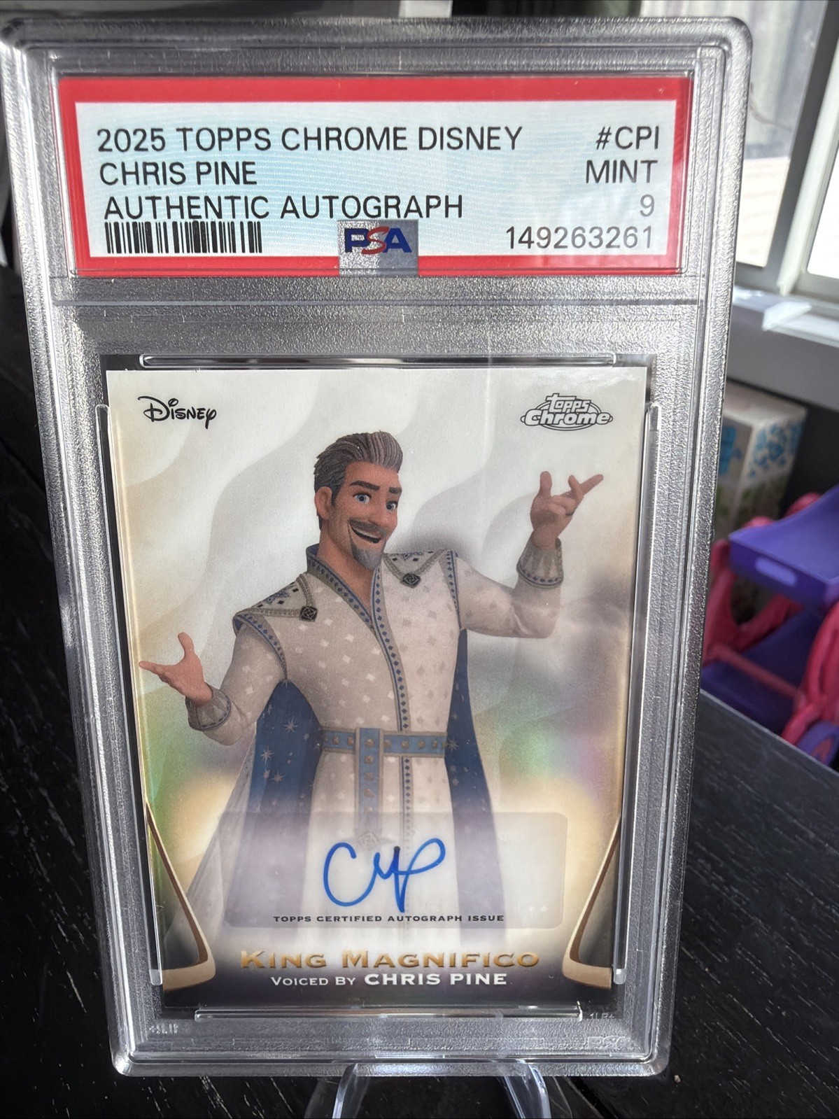 Chris Pine #AA-CPI 2025 Topps Chrome Disney Sapphire Autograph trading card — raw and PSA graded price guide