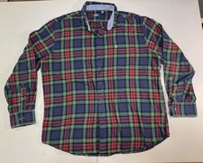 IZOD Men  s Flannel Long Sleeve Button Down Shirt Sz 2XL Blue Red Green Checks