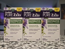3 Pk ZzzQuil PURE Zzzs Restorative Herbal Sleep Tablets 09/2023 Melatonin Free