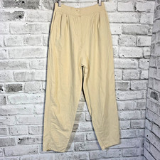 Vintage Linen Pants Womens M Cream Cotton Pleated High Rise Tapered Trousers 90s