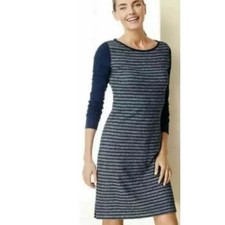 Talbots Stretch Striped Terry Shift Sweater Dress Women Size MP Navy Nautical