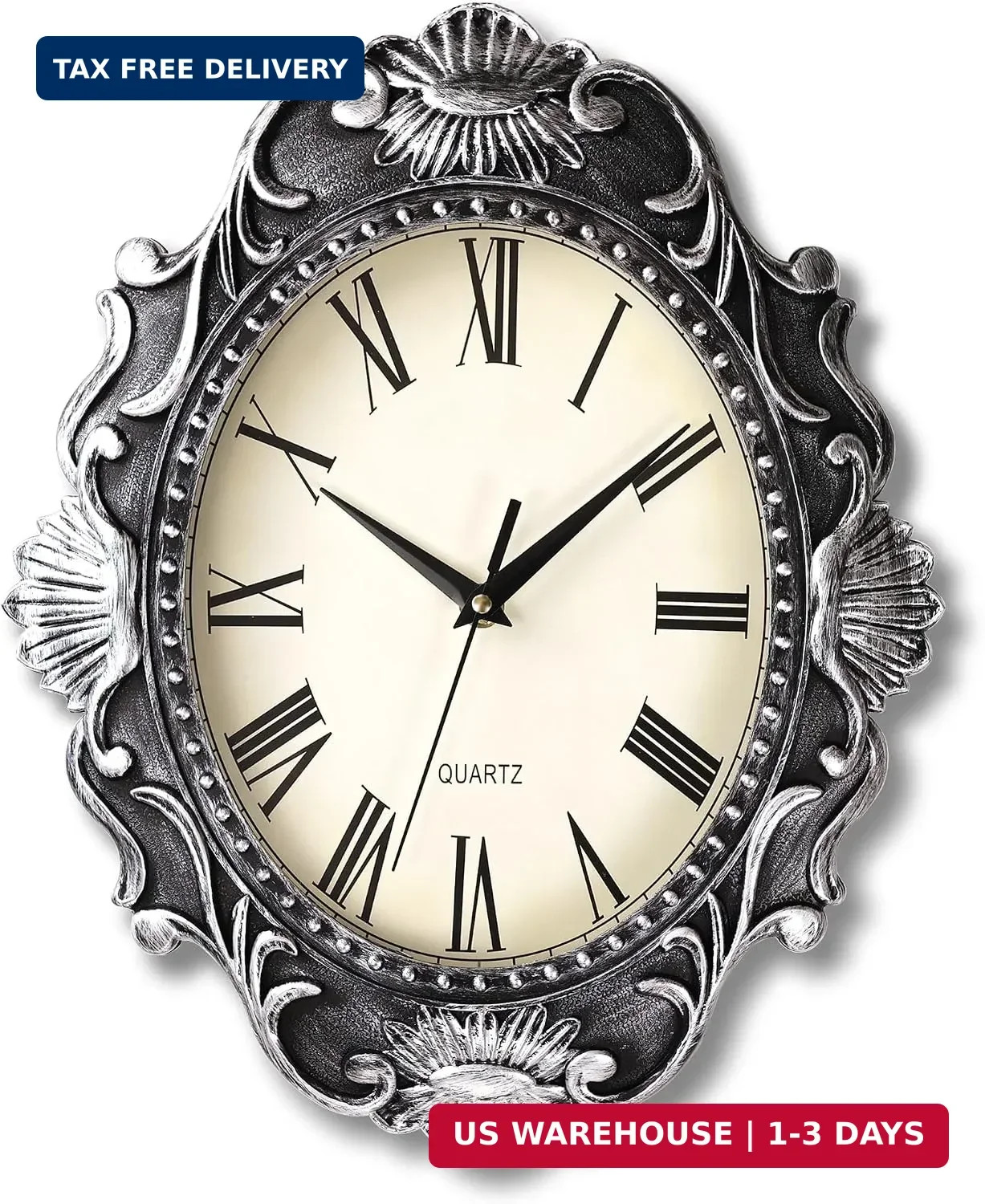 14 Inch Oval Rustic Wall Clock, Wall Clocks Battery Operated, Country St