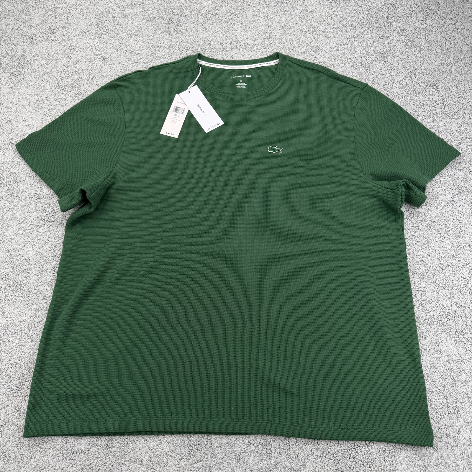 Lacoste Shirt Mens XXL Green Waffle Knit Crocodile Logo Short Sleeve Sleepwear