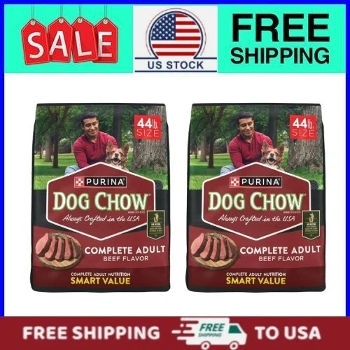 (2 pack) Purina Dog Chow Complete Dry Food with Beef Flavor Kibble, 44 Pound Bag