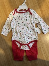 NEW Baby Christmas Outfit 2 Piece Set Pant Bodysuit Reindeer tree 36 MOS