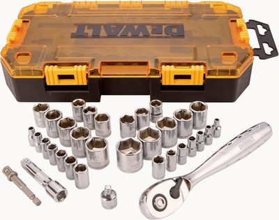 DEWALT DWMT73804 Socket Set 34 Pc SAE Metric 1/4 3/8 Drive Chrome Vanadium