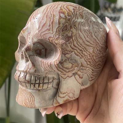 1.9LB 3.9''Natural Art Painting Stone Skull Crystal Quartz Figurine Decor Gift