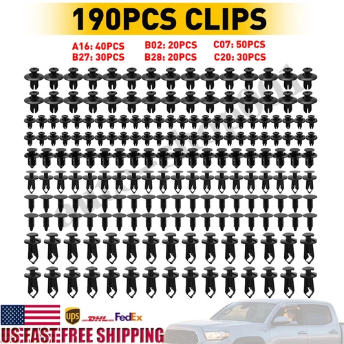 190Pcs Bumper Clips Retainer Auto Car Rivets Fastener Fender Push Pin Trim