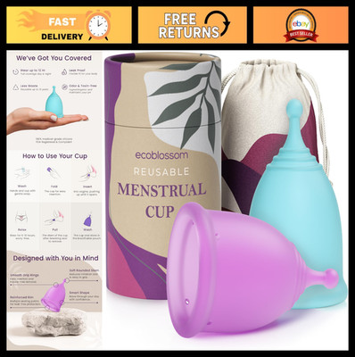 Reusable Menstrual Cup Set - Medical Grade Silicone, 12-Hour Comfort, Small & La