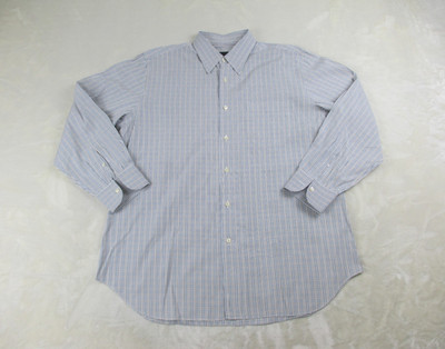 Corneliani Shirt Mens XL 45 18 White Check Button Up Long Sleeve Casual*