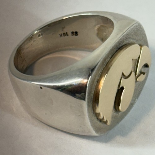 Antiguo Anillo de Sello Ojos de Halcón de Iowa Pesado en Rectángulo Talla 9 Marcado SS 10k *Leer - Imagen 3 de 18