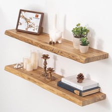 Floating Shelves for Wall, 36"x9.3" Rustic Solid Live-Edge Elm Wood Wall Shel...