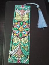 Handmade 5D Diamond Painting Floral Bookmark w/ Blue Tassel 7.75" Book Lover...